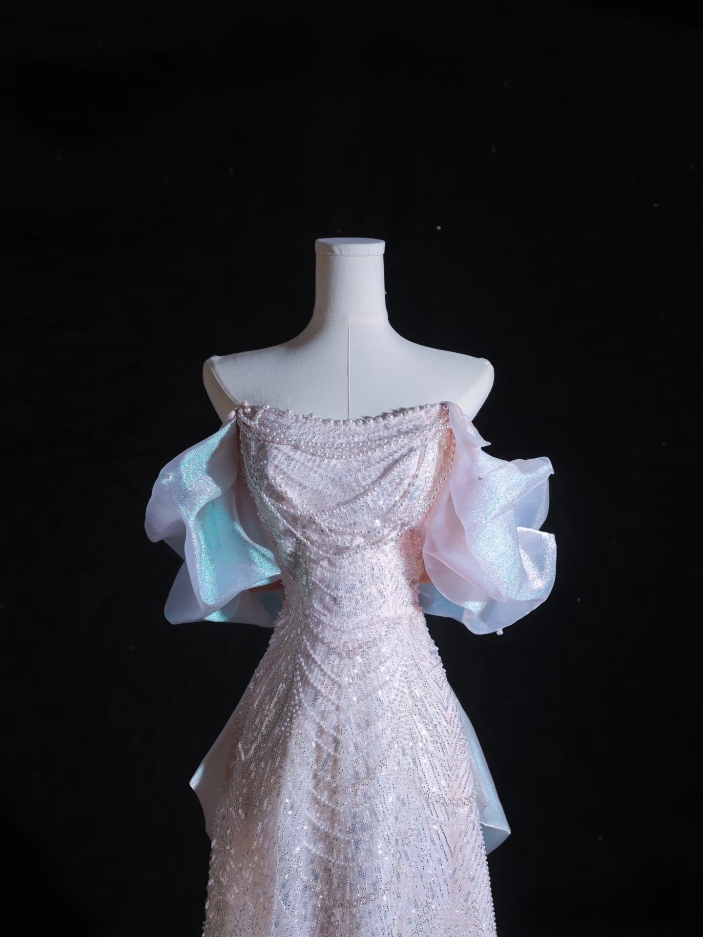 Pretty A Line Off The Shoulder Pink Sequin Long Prom Dress Evening Gowns