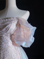 Pretty A Line Off The Shoulder Pink Sequin Long Prom Dress Evening Gowns