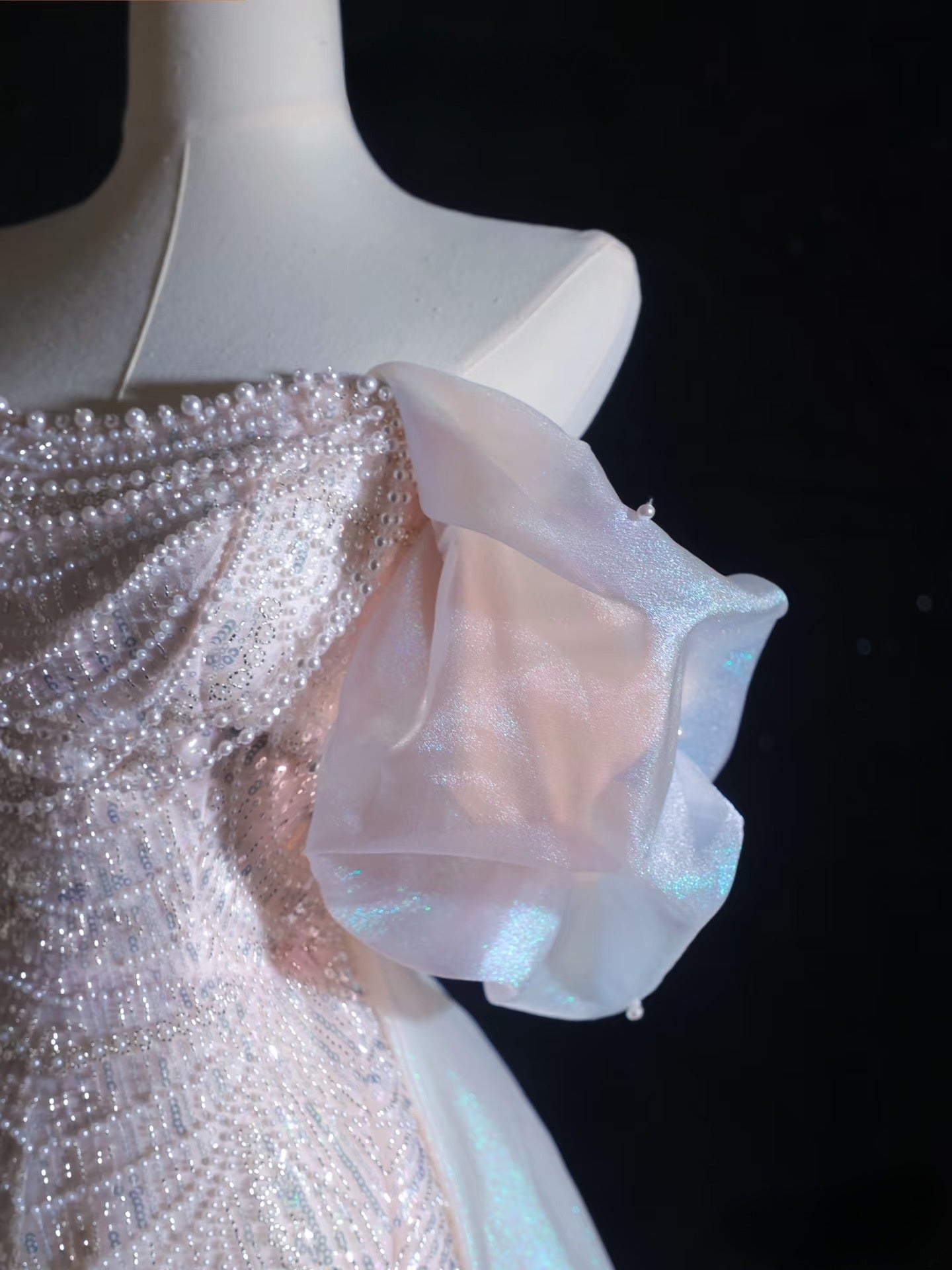 Pretty A Line Off The Shoulder Pink Sequin Long Prom Dress Evening Gowns