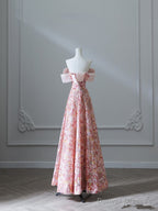 Pretty A Line Off The Shoulder Sequin Pink Floor Length Evening Dress Prom Dresses