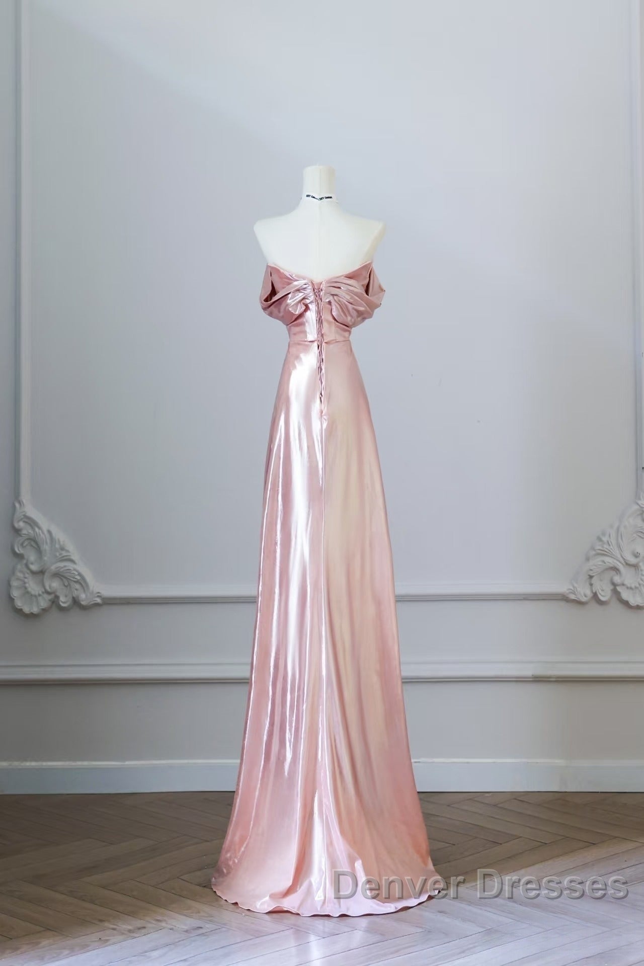 Pretty A Line Off The Shoulder Sequin Pink Long Prom Dress Evening Gowns Secondary image