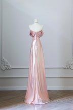 Pretty A Line Off The Shoulder Sequin Pink Long Prom Dress Evening Gowns