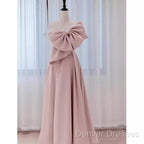 Pretty A Line One Shoulder Pink Satin Long Evening Party Dress Prom Dress With Bowknot