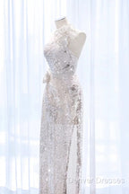 Pretty A Line One Shoulder Silver Sequin Long Length Evening Dress Prom Dress