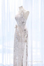 Pretty A Line One Shoulder Silver Sequin Long Length Evening Dress Prom Dress