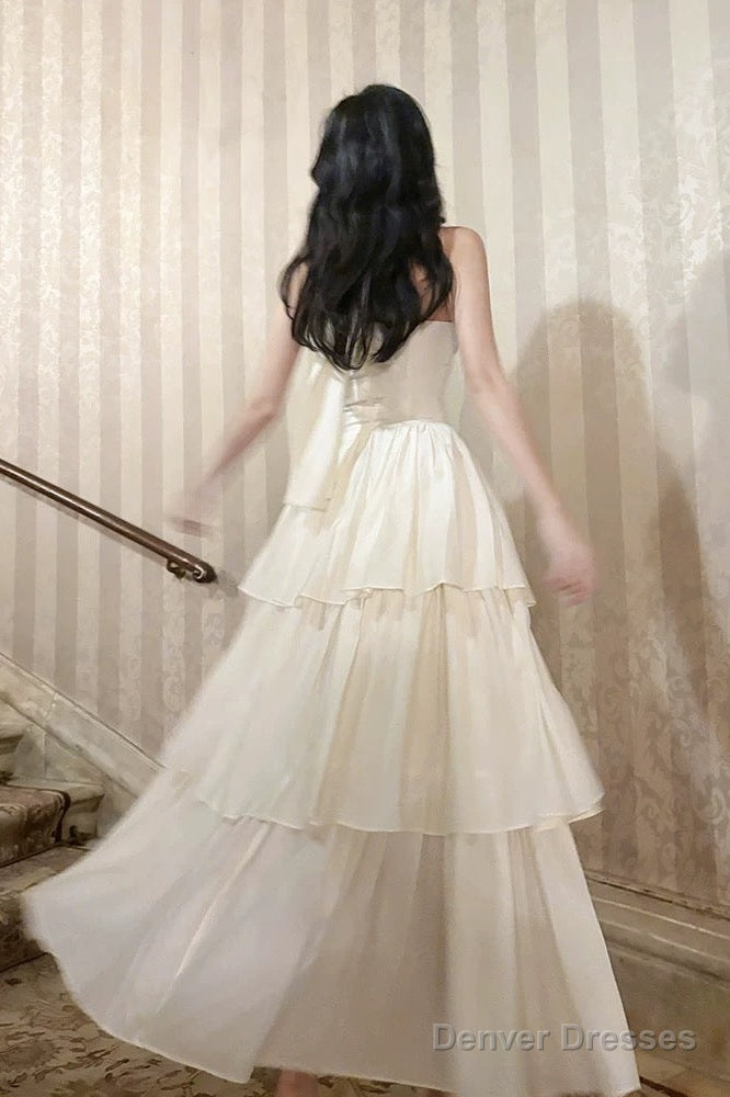 Pretty A Line Ruffles Ankle Length White Evening Dress Prom Dresses