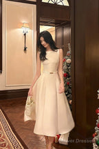 Pretty A Line Scoop Neckline White Ankle Length Evening Dress Prom Dresses