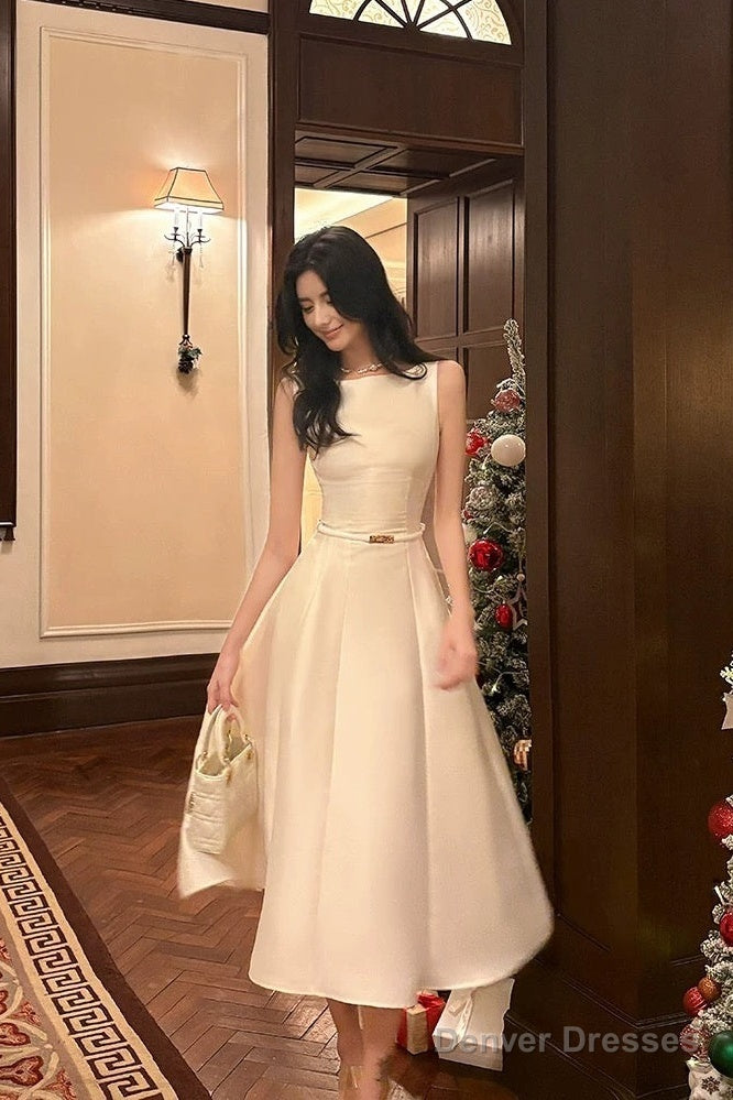 Pretty A Line Scoop Neckline White Ankle Length Evening Dress Prom Dresses