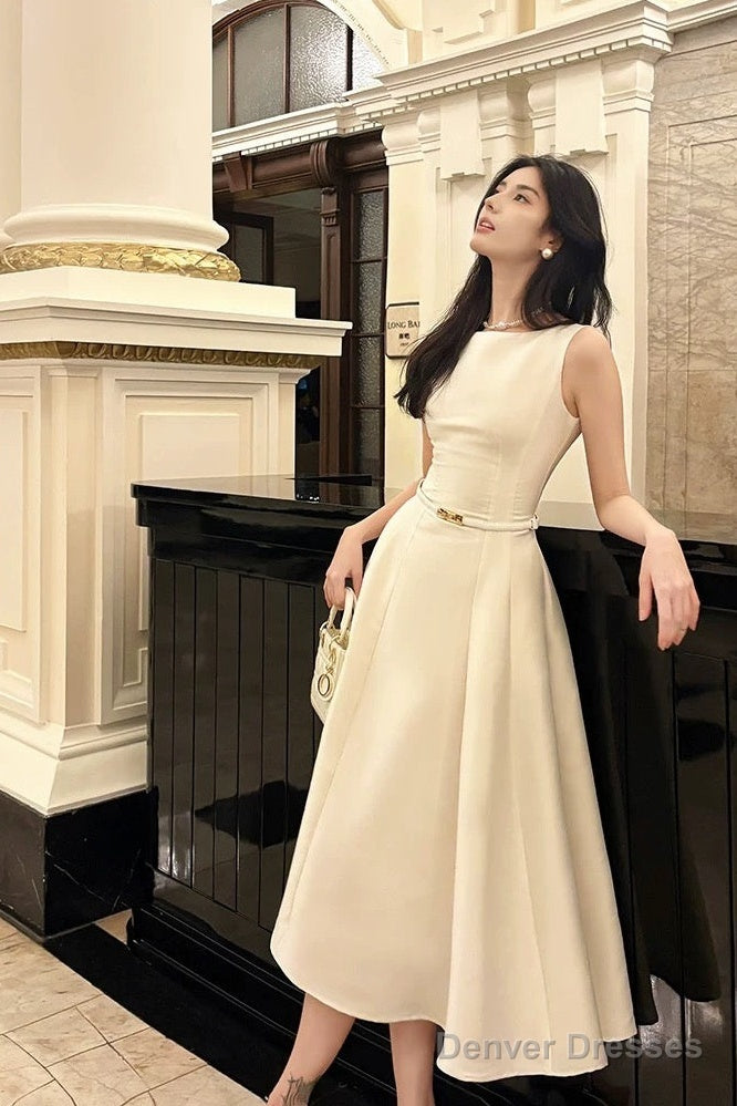 Pretty A Line Scoop Neckline White Ankle Length Evening Dress Prom Dresses