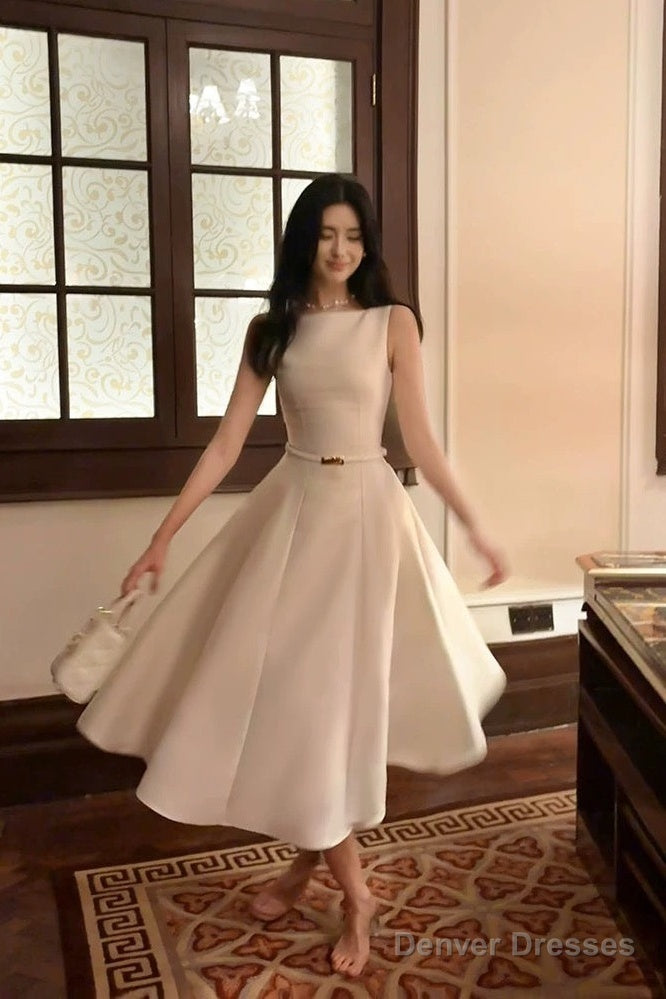 Pretty A Line Scoop Neckline White Ankle Length Evening Dress Prom Dresses Main image