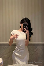 Pretty A Line Scoop Pleated White Prom Dresses Birthday Outfits Evening Gown