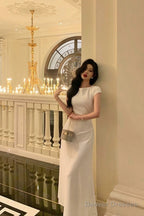 Pretty A Line Scoop Pleated White Prom Dresses Birthday Outfits Evening Gown