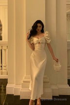 Pretty A Line Short Sleeves Ivory Ankle Length Prom Dresses Birthday Outfits