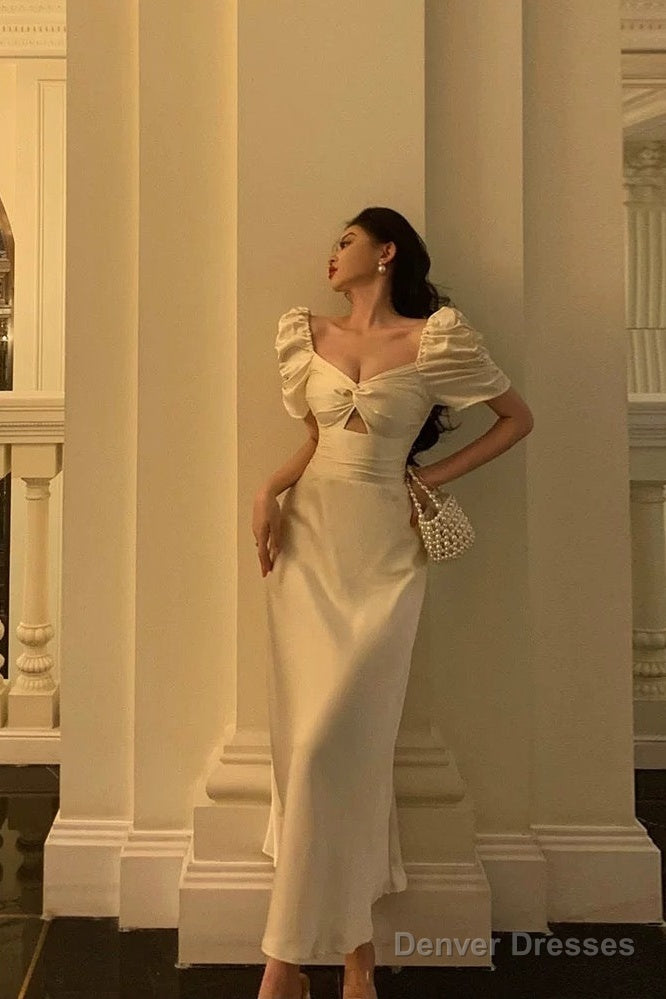 Pretty A Line Short Sleeves Ivory Ankle Length Prom Dresses Birthday Outfits Main image