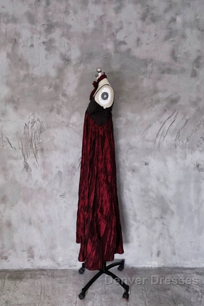 Pretty A Line Spaghetti Straps Burgundy Long Prom Dress Birthday Dress For Women