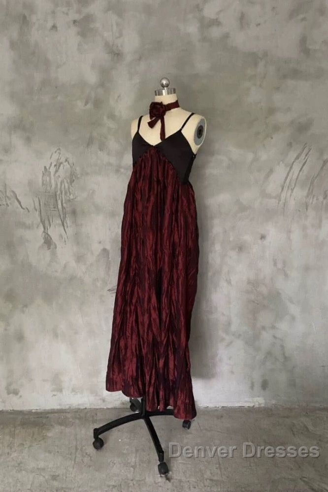 Pretty A Line Spaghetti Straps Burgundy Long Prom Dress Birthday Dress For Women
