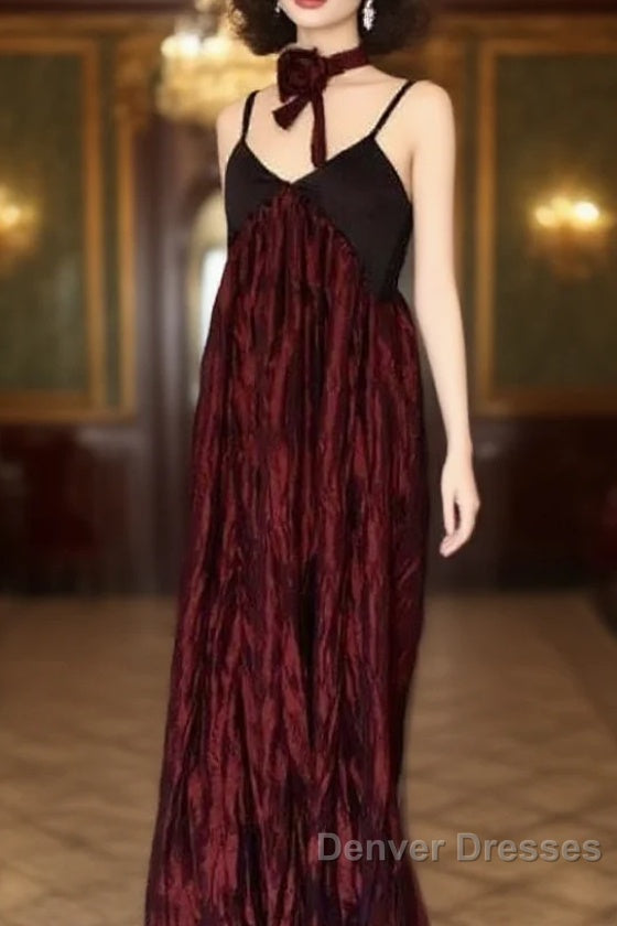 Pretty A Line Spaghetti Straps Burgundy Long Prom Dress Birthday Dress For Women Main image