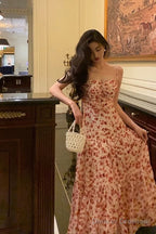 Pretty A Line Spaghetti Straps Chiffon Floral Sleeveless Date Night Dress Prom Dresses Birthday Party Outfit