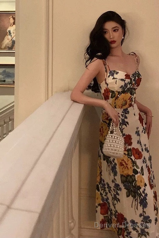 Pretty A Line Spaghetti Straps Floral Date Night Dress Prom Dresses Birthday Party Outfit Secondary image