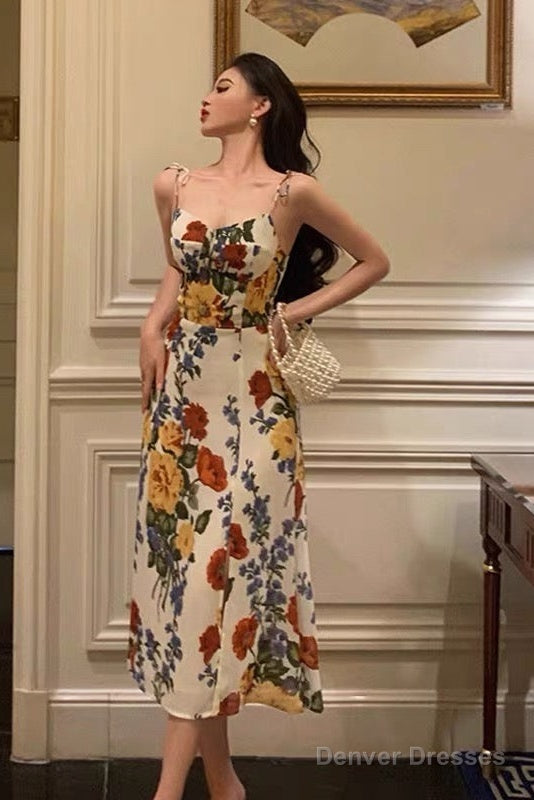 Pretty A Line Spaghetti Straps Floral Date Night Dress Prom Dresses Birthday Party Outfit Main image
