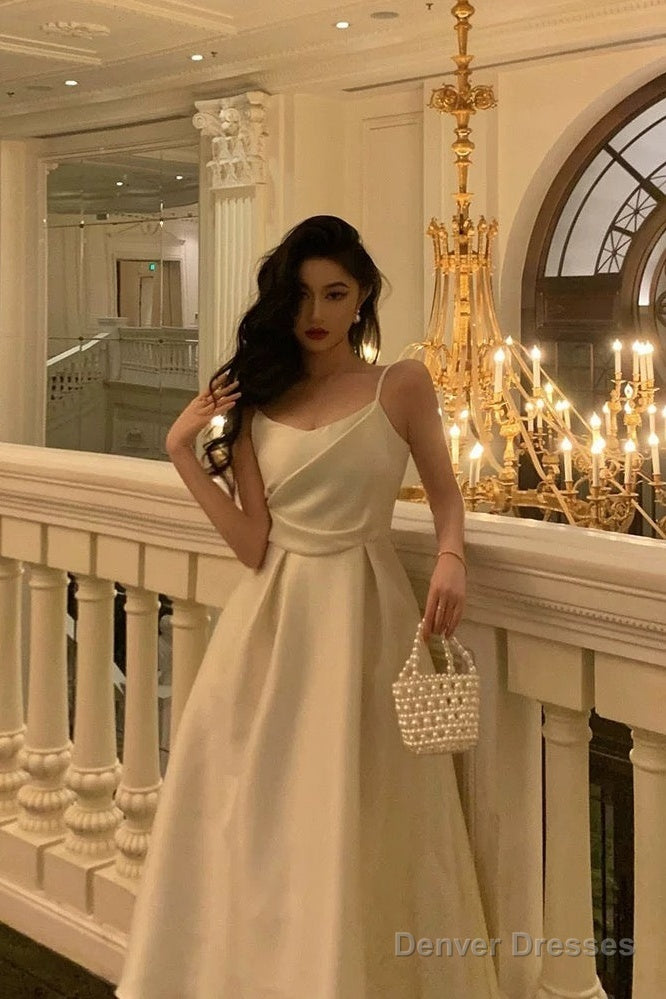 Pretty A Line Spaghetti Straps Ivory Date Night Dress Prom Dresses Birthday Party Outfit