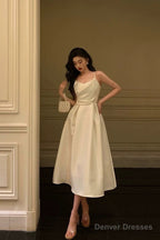Pretty A Line Spaghetti Straps Ivory Date Night Dress Prom Dresses Birthday Party Outfit