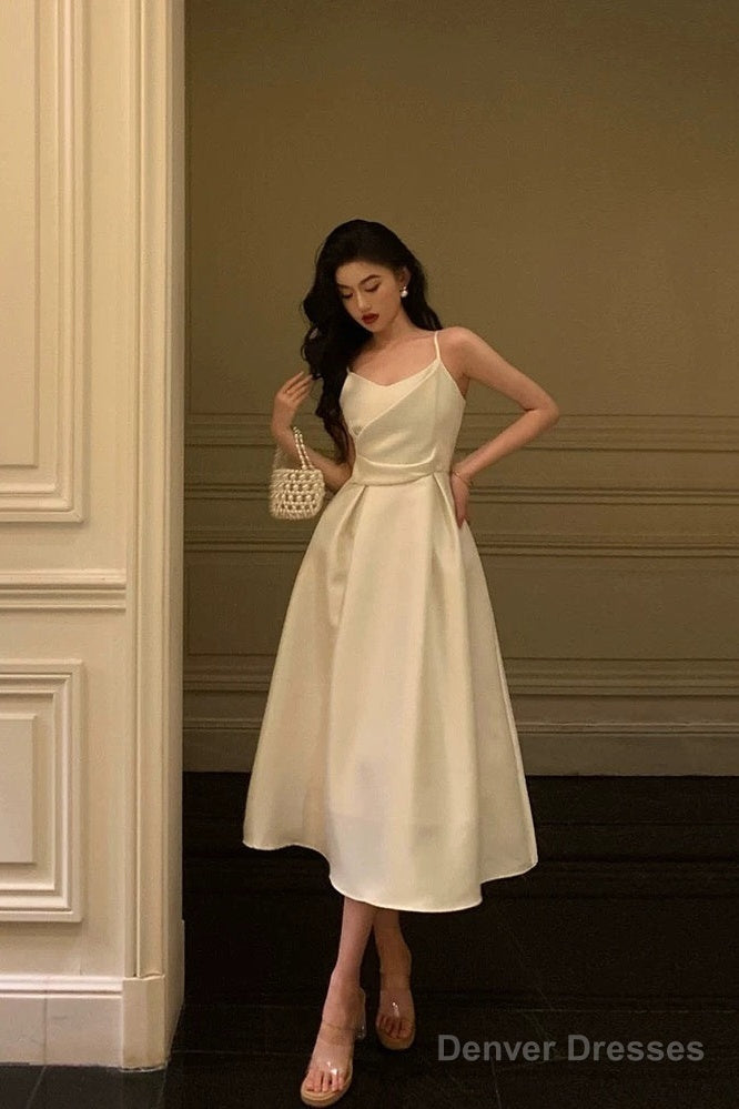 Pretty A Line Spaghetti Straps Ivory Date Night Dress Prom Dresses Birthday Party Outfit Main image