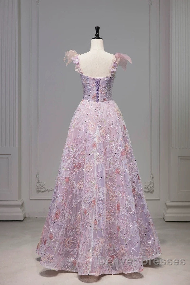 Pretty A Line Spaghetti Straps Pink Floral Long Length Evening Dress Prom Dress Secondary image