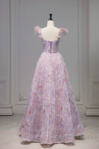 Pretty A Line Spaghetti Straps Pink Floral Long Length Evening Dress Prom Dress