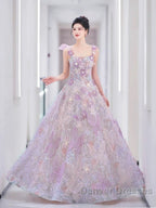 Pretty A Line Spaghetti Straps Pink Floral Long Length Evening Dress Prom Dress