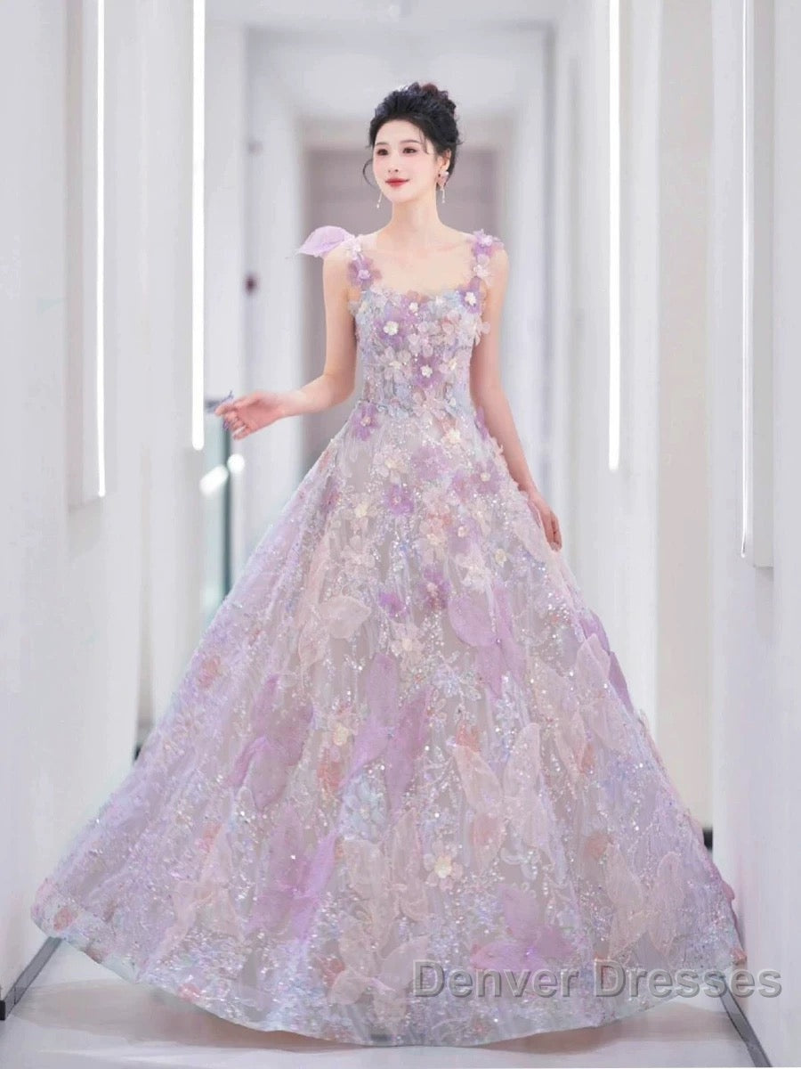 Pretty A Line Spaghetti Straps Pink Floral Long Length Evening Dress Prom Dress