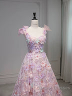 Pretty A Line Spaghetti Straps Pink Floral Long Length Evening Dress Prom Dress