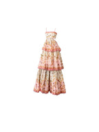 Pretty A Line Spaghetti Straps Pink Floral Ruffles Backless Long Prom Dress Evening Dress