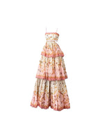 Pretty A Line Spaghetti Straps Pink Floral Ruffles Backless Long Prom Dress Evening Dress