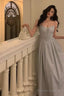 Pretty A Line Spaghetti Straps Pleated Silver Gray Sequin Prom Dresses Birthday Outfits Evening Gown