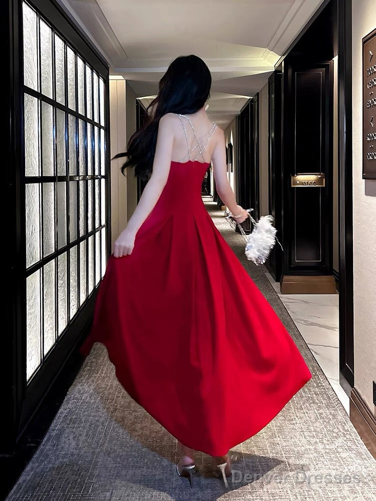 Pretty A Line Spaghetti Straps Red Knee Length Prom Dresses Evening Gowns Birthday Dress Secondary image