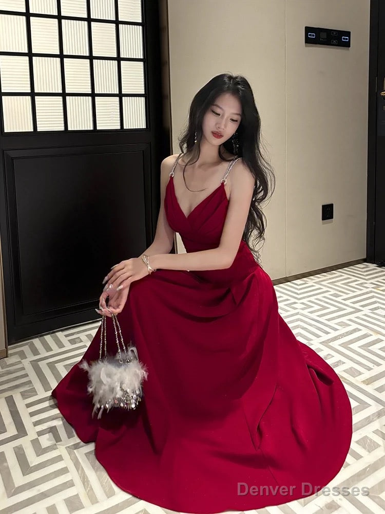 Pretty A Line Spaghetti Straps Red Knee Length Prom Dresses Evening Gowns Birthday Dress Main image