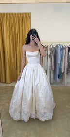 Pretty A Line Spaghetti Straps Stain Lace Long Prom Dress Formal Dress
