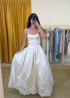 Pretty A Line Spaghetti Straps Stain Lace Long Prom Dress Formal Dress