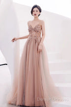 Pretty A Line Spaghetti Straps Tulle Long Length Evening Dress Prom Dress