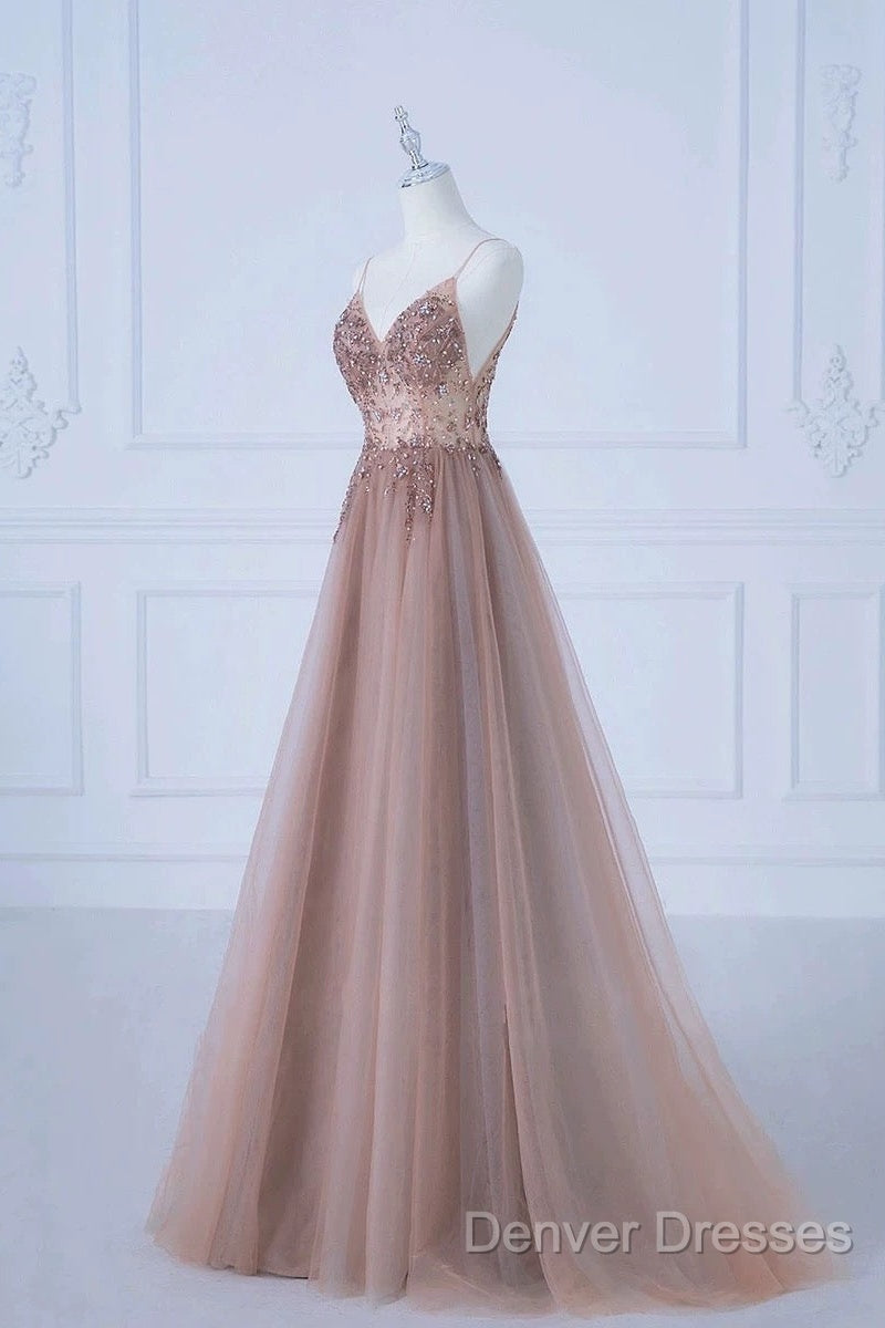 Pretty A Line Spaghetti Straps Tulle Long Length Evening Dress Prom Dress