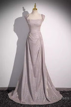 Pretty A Line Square Neckline Sleeveless Long Evening Party Dress Pink Prom Dress
