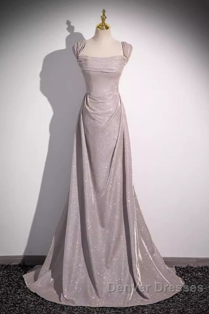 Pretty A Line Square Neckline Sleeveless Long Evening Party Dress Pink Prom Dress