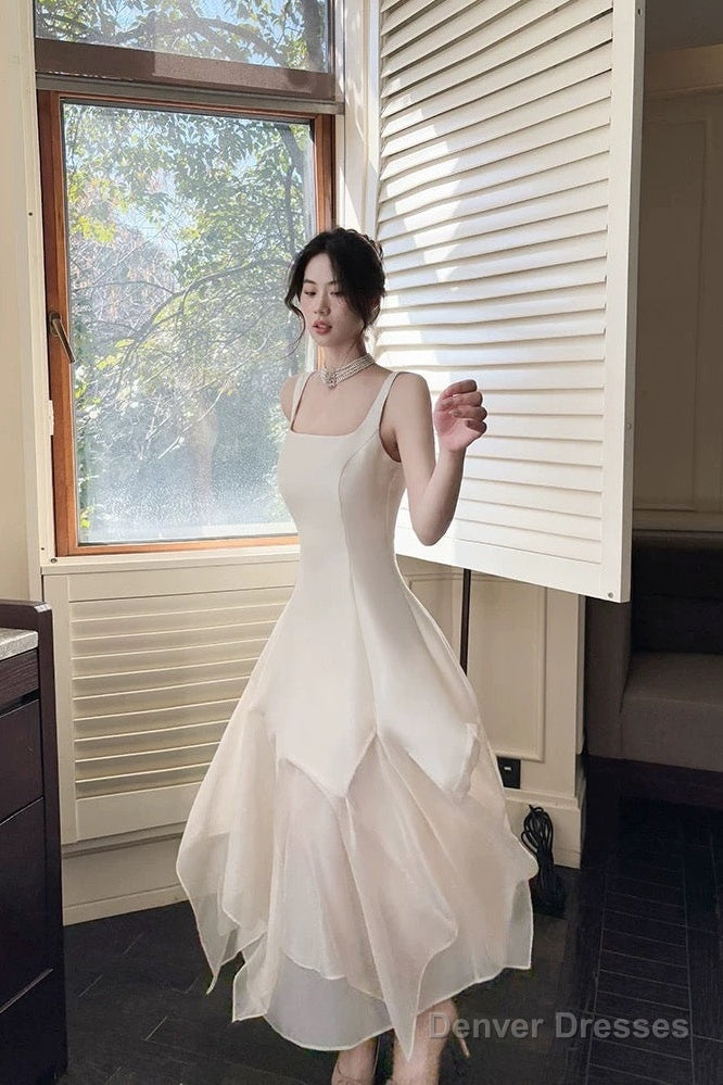 Pretty A Line Square Neckline White Ankle Length Evening Dress Prom Dresses Secondary image