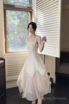 Pretty A Line Square Neckline White Ankle Length Evening Dress Prom Dresses