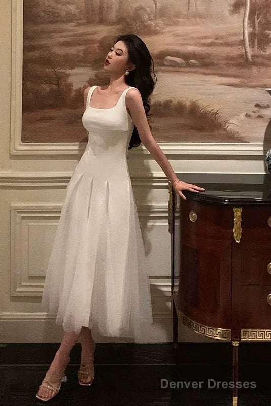 Pretty A Line Straps White Date Night Dress Tulle Prom Dresses Birthday Party Outfit Secondary image