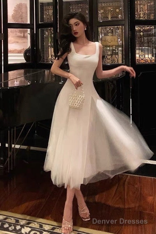 Pretty A Line Straps White Date Night Dress Tulle Prom Dresses Birthday Party Outfit Main image