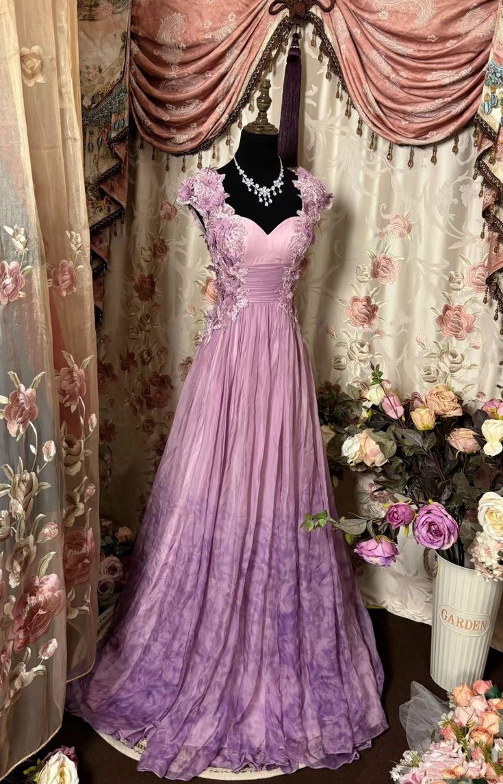 Pretty A Line Sweetheart Neckline Long Tulle Lilac Party Dress Prom Dress