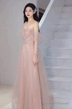 Pretty A Line Sweetheart Pink Sequin Long Length Evening Dress Prom Dresses
