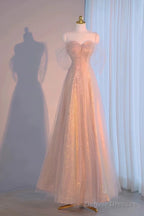 Pretty A Line Sweetheart Pink Sequin Long Length Evening Dress Prom Dresses